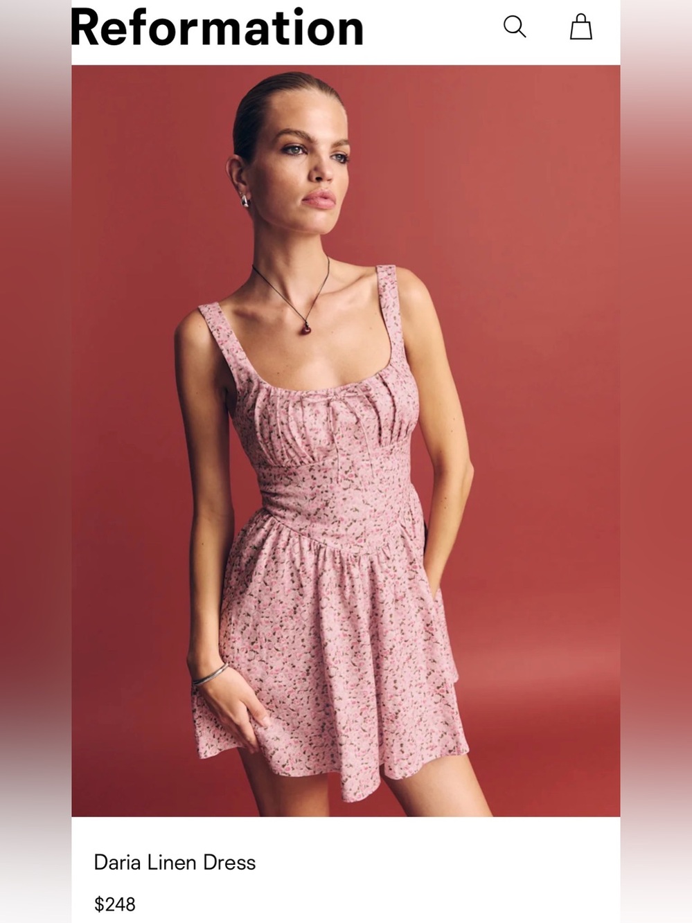 Reformation Daria Linen Dress in Rosin size 2 BNWT
